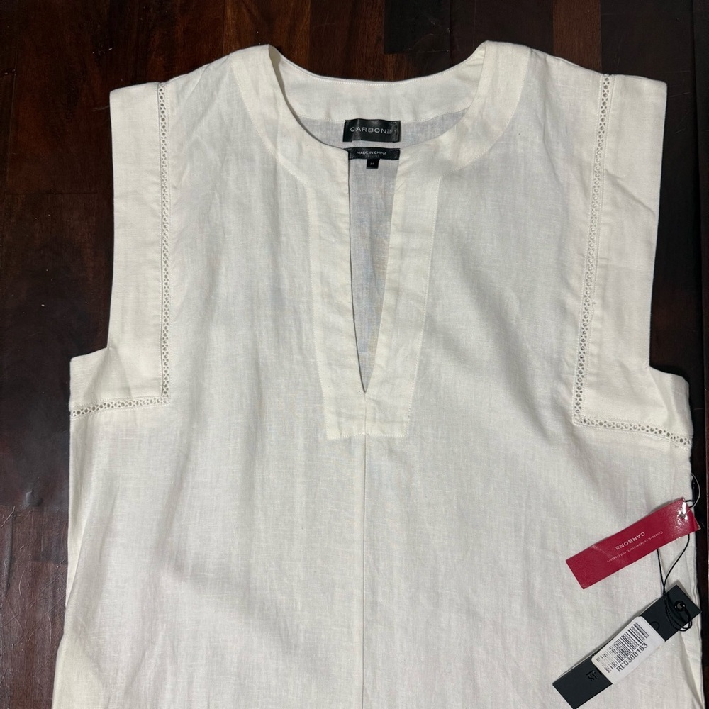 New Carbon38 Linen Blend Maxi Dress Women’s Medium Sleeveless Cream - Picture 2 of 10
